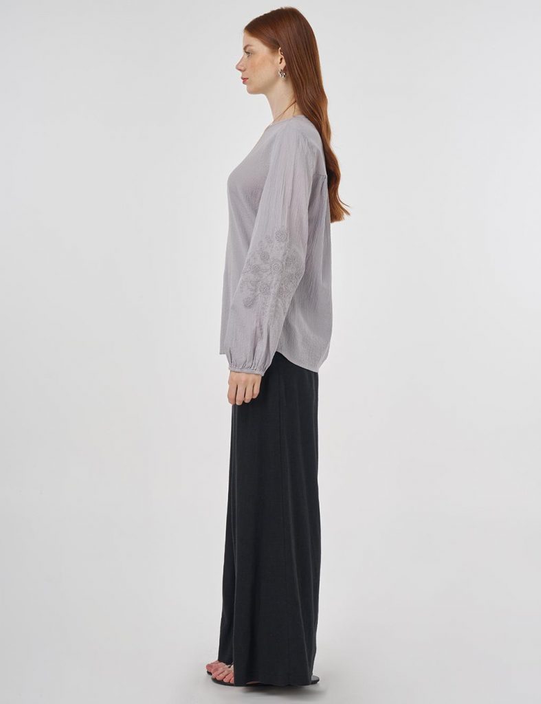 KAYRA Sıfır Yaka Pamuklu Bluz  10032 - GRİ