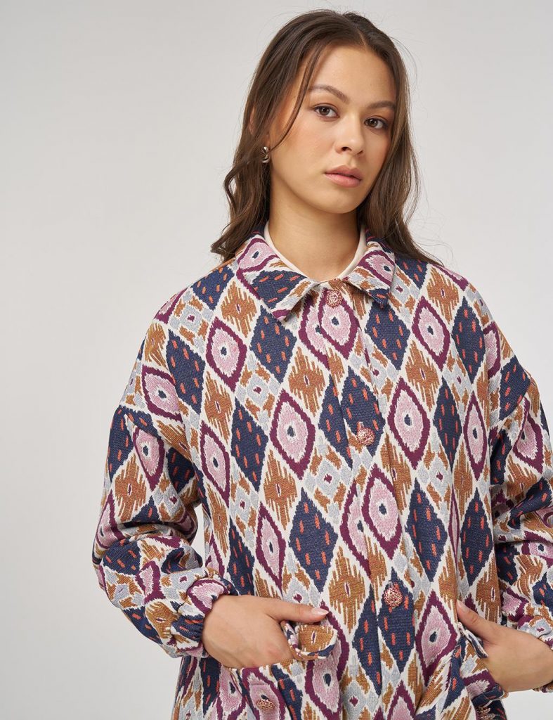 KAYRA Geometrik Desen Bomber Ceket 13039 - Lacivert