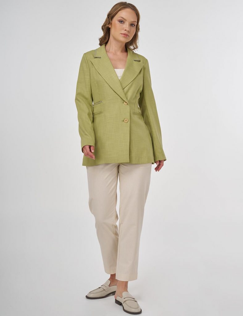 KAYRA Punto Dikişli Viskon Blazer Ceket  13095 - FISTIK YEŞ