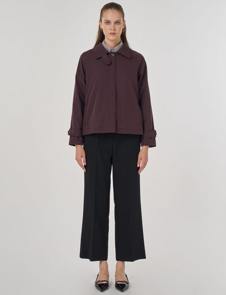KAYRA Şömizye Yaka Kısa Ceket  73017 - bordo