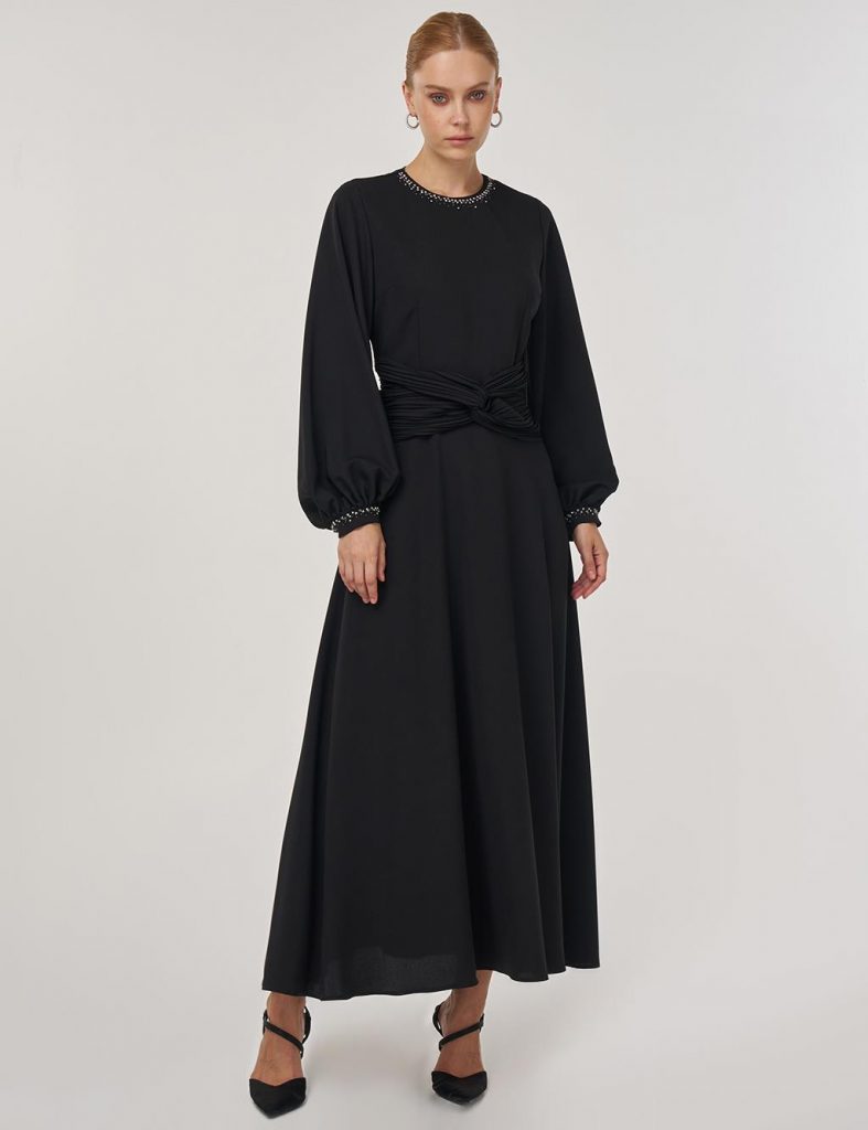 KAYRA Bel Detaylı Şık Elbise  23004