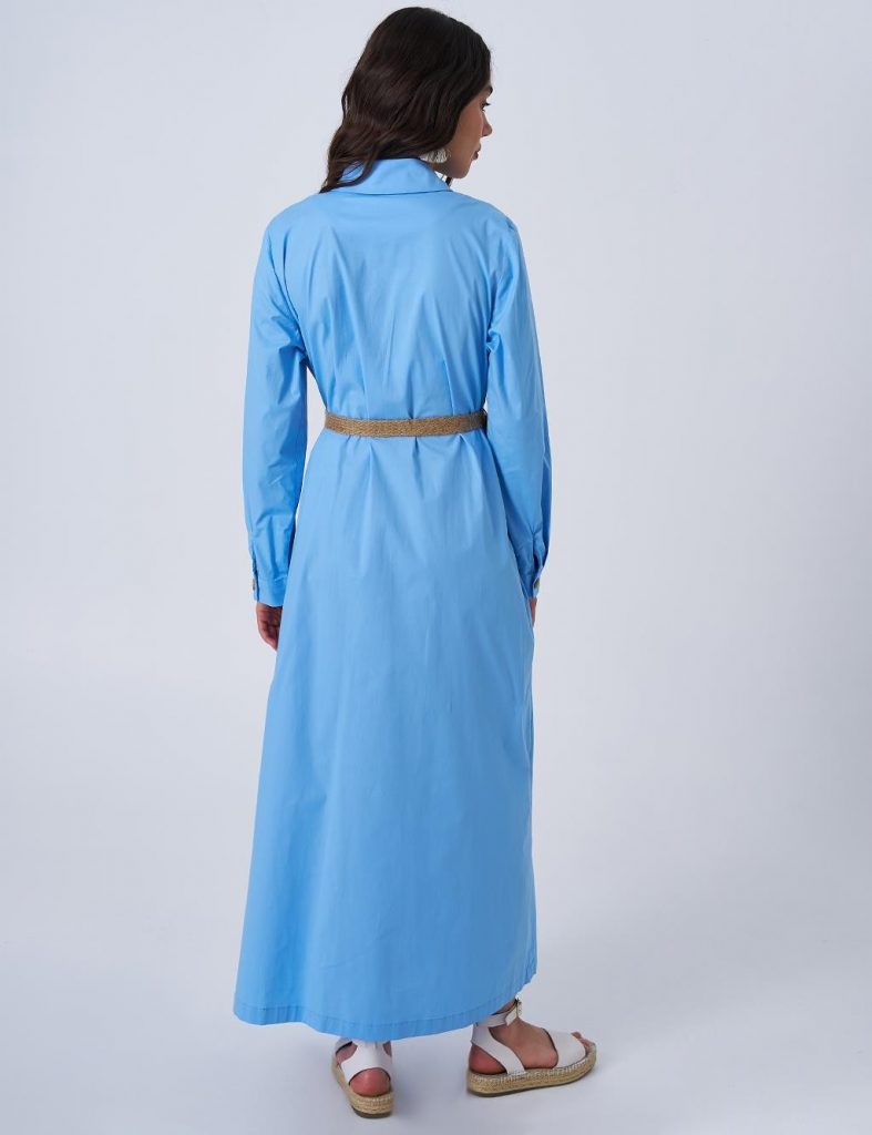 KAYRA Hasır Kemer Detaylı Pamuklu Elbise 23036 - MAVİ