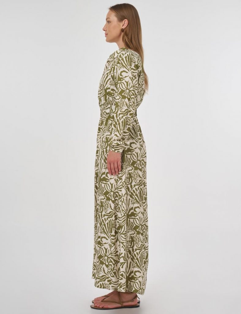 KAYRA Desenli Viskon Elbise 23105 - HAKİ