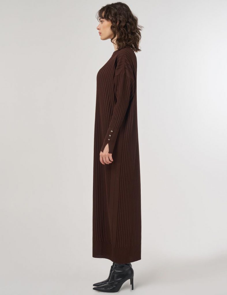 KAYRA Fitilli Bisiklet Yaka Triko Maksi Elbise TRK64