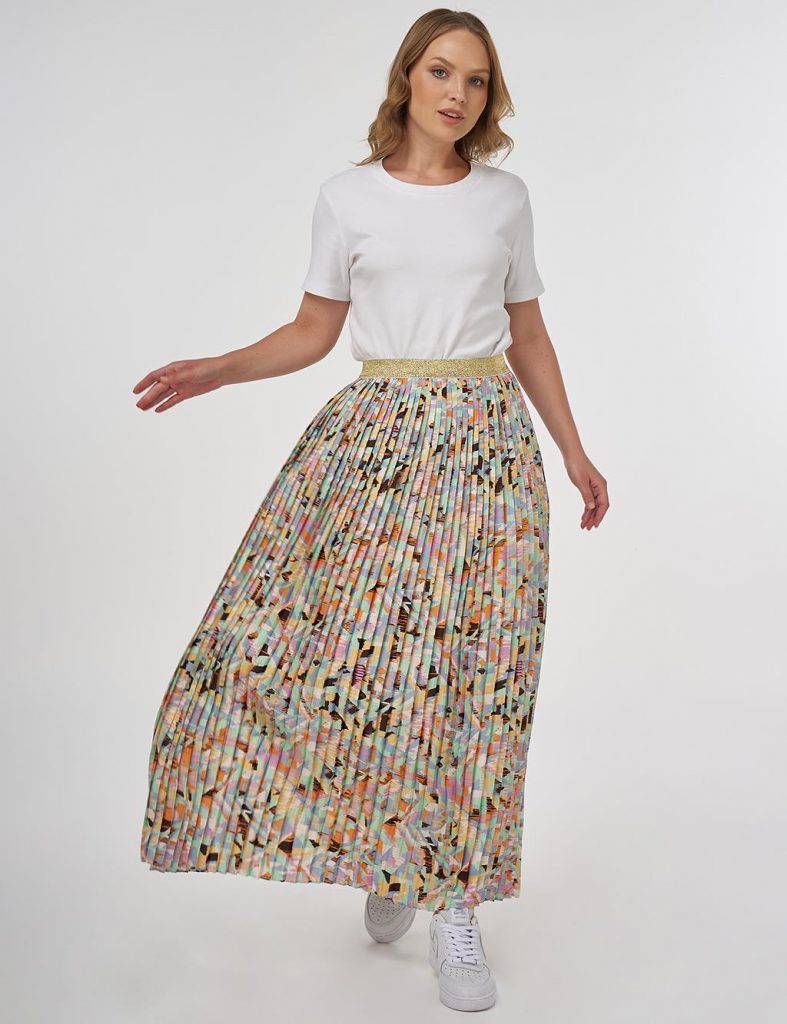 KAYRA Desenli Piliseli Etek 12082 - SU YEŞİLİ