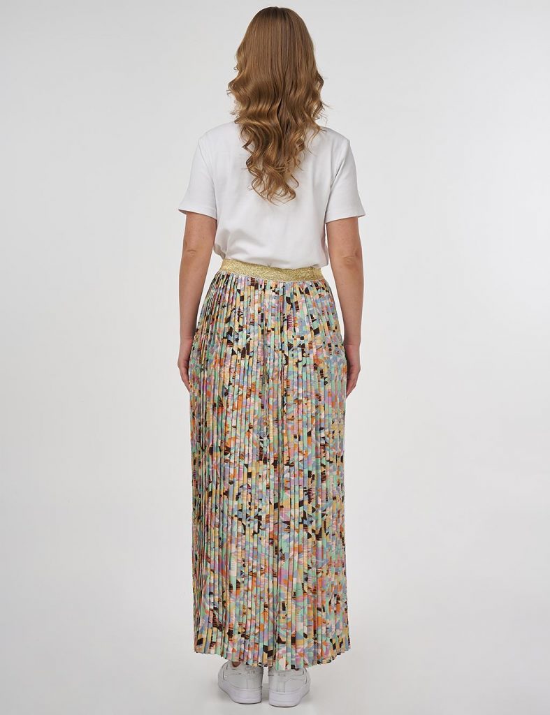 KAYRA Desenli Piliseli Etek 12082 - SU YEŞİLİ