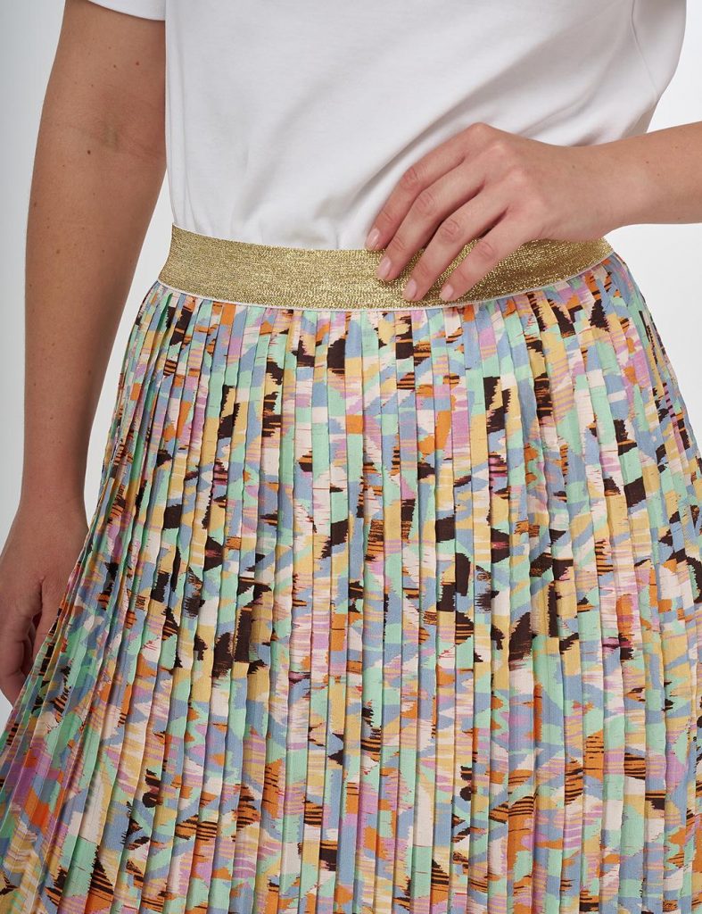 KAYRA Desenli Piliseli Etek 12082 - SU YEŞİLİ