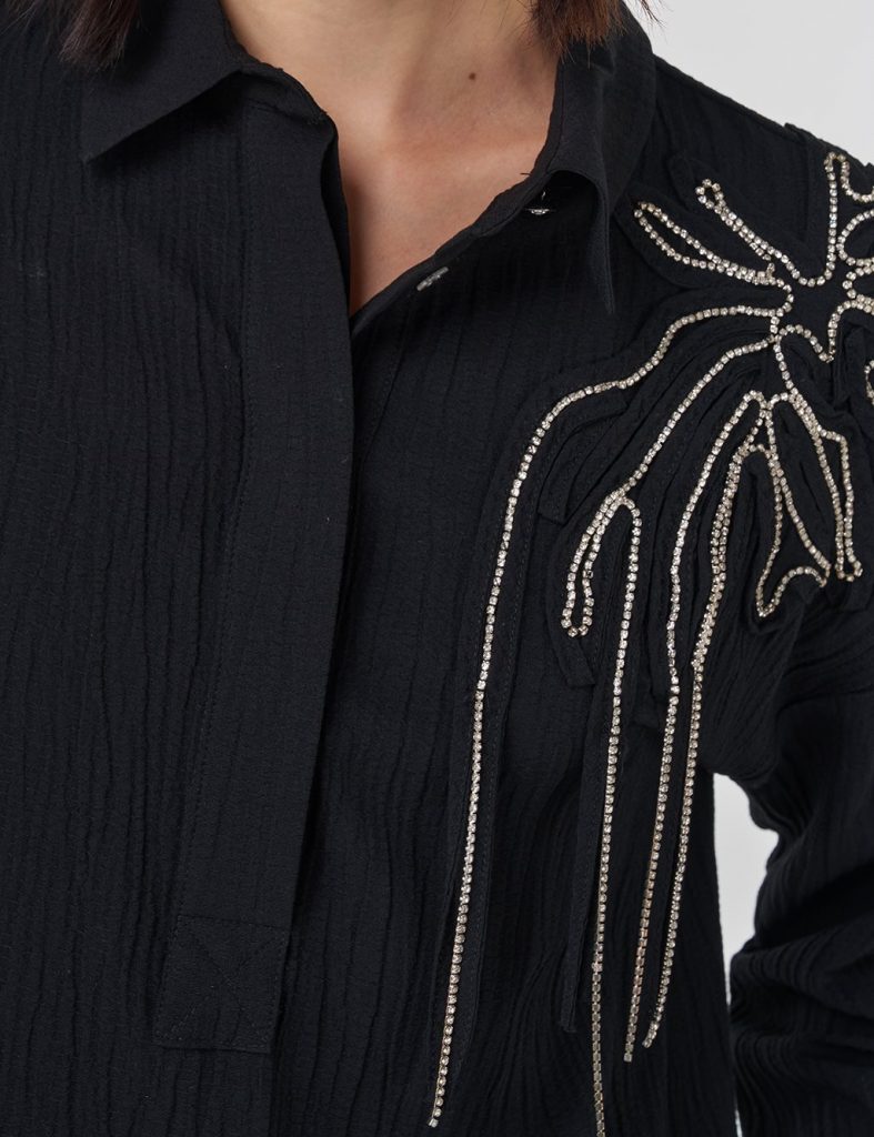 KAYRA Nakış Aplikeli Viskon Tunik 71008 - Siyah