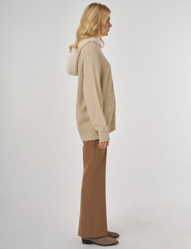 KAYRA Kürk Detaylı Triko Hırka TRK09 - BEJ