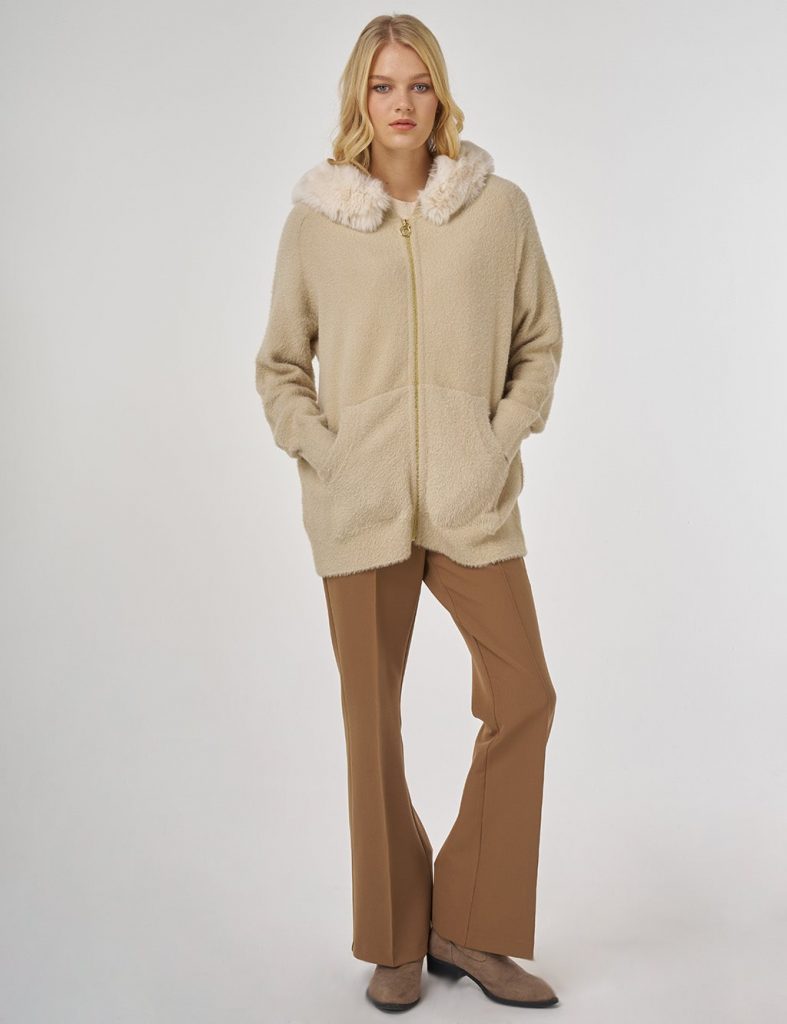 KAYRA Kürk Detaylı Triko Hırka TRK09 - BEJ