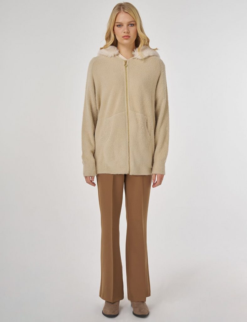 KAYRA Kürk Detaylı Triko Hırka TRK09 - BEJ