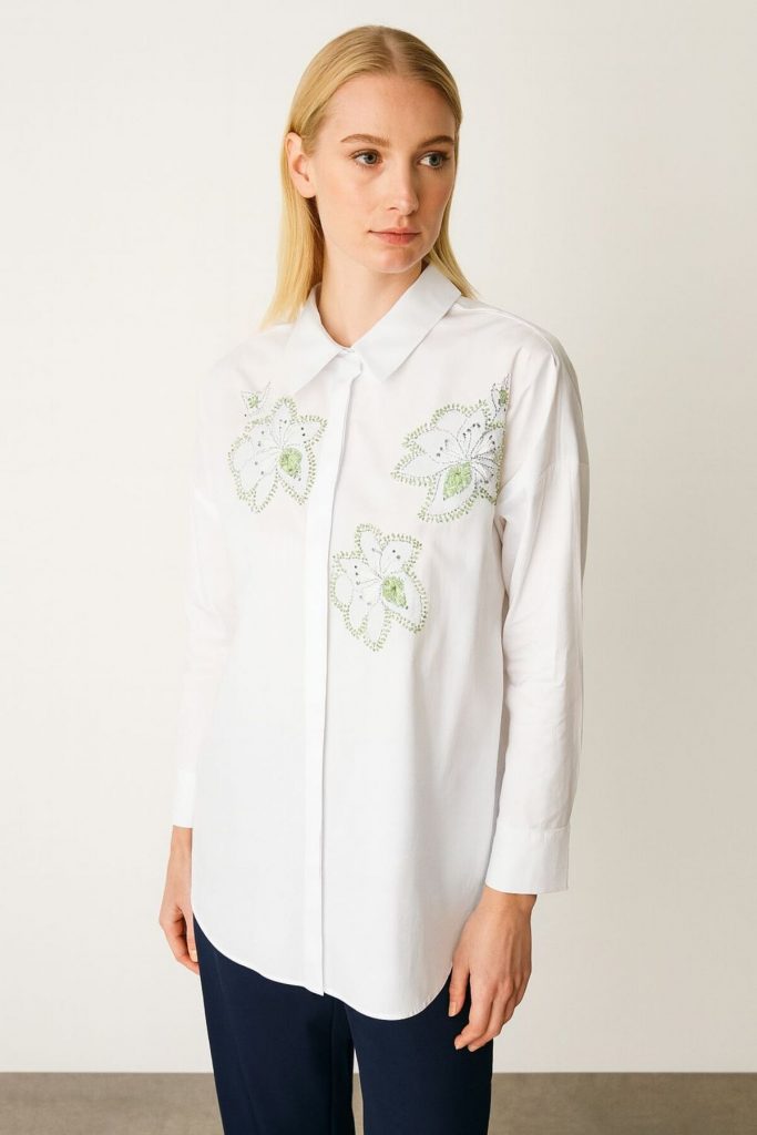 KAYRA İşleme Detaylı Pamuklu Tunik 21103 - Beyaz