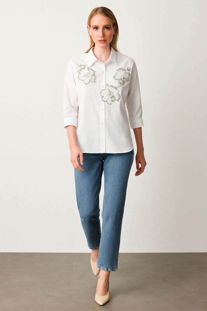 KAYRA İşleme Detaylı Pamuklu Tunik 21103 - Beyaz