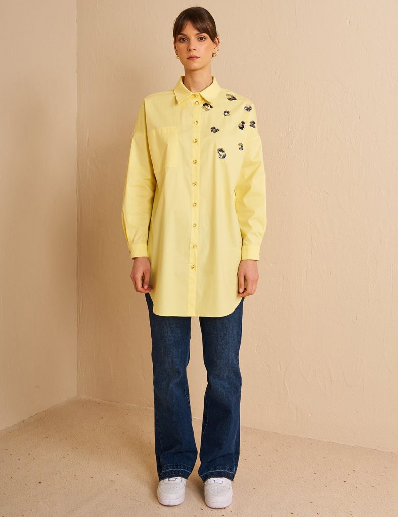 KAYRA Pul Payet İşlemeli Pamuklu Tunik  21125 - SARI