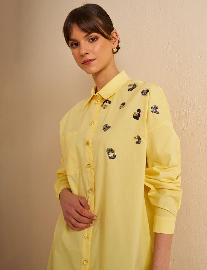 KAYRA Pul Payet İşlemeli Pamuklu Tunik  21125 - SARI