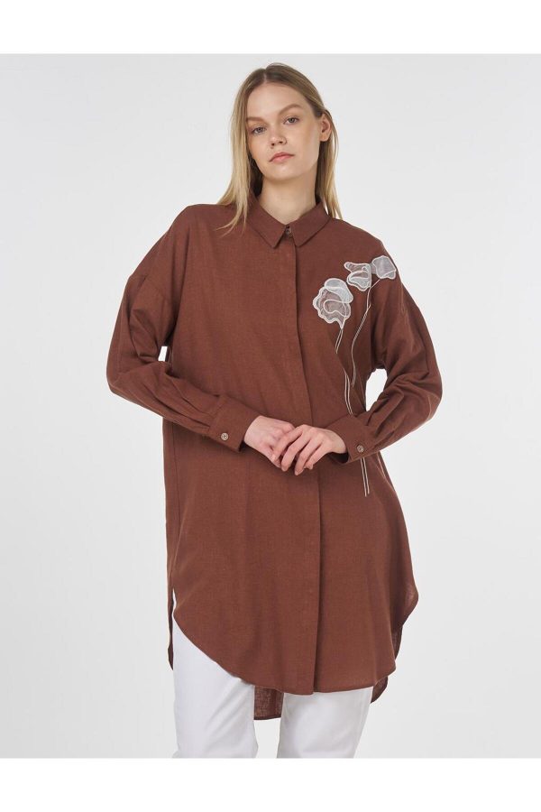KAYRA Çiçek Nakışlı Keten Viskon Tunik 81091
