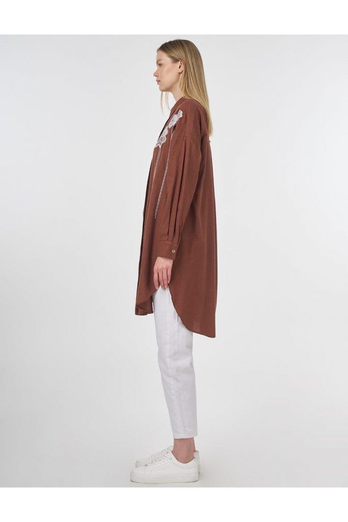 KAYRA Çiçek Nakışlı Keten Viskon Tunik 81091