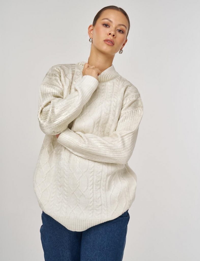 KAYRA Örgü Desen Düşük Omuz Triko Tunik TRK17