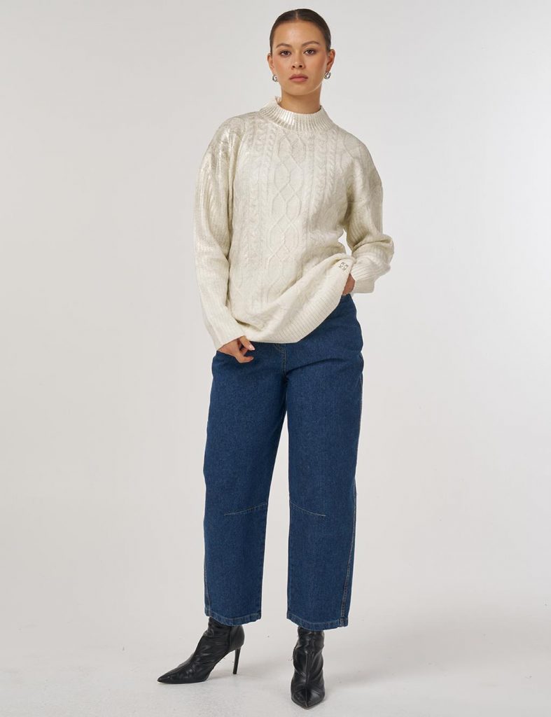 KAYRA Örgü Desen Düşük Omuz Triko Tunik TRK17