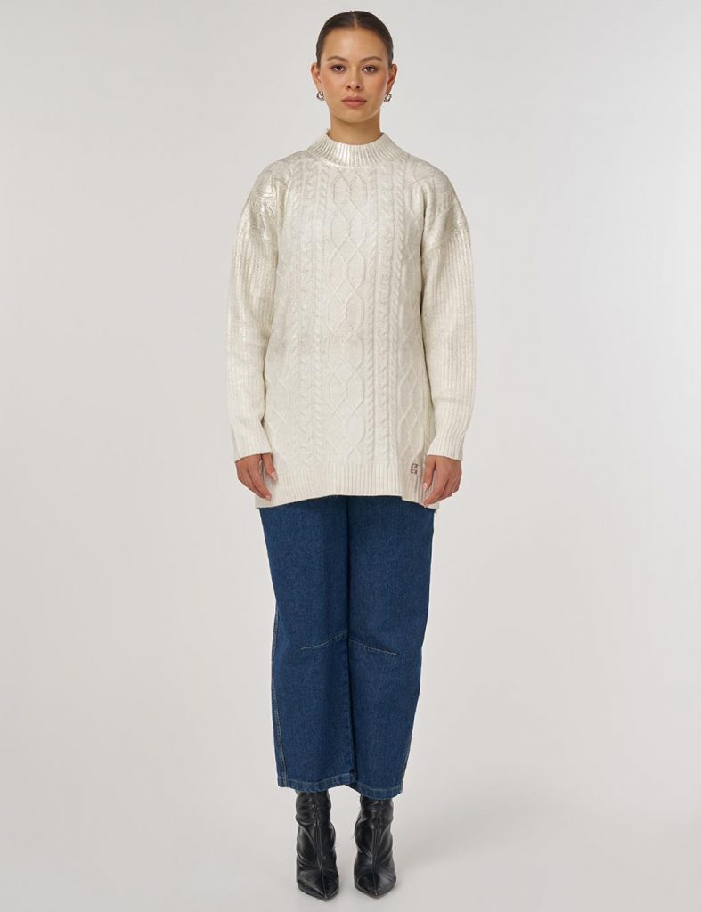 KAYRA Örgü Desen Düşük Omuz Triko Tunik TRK17