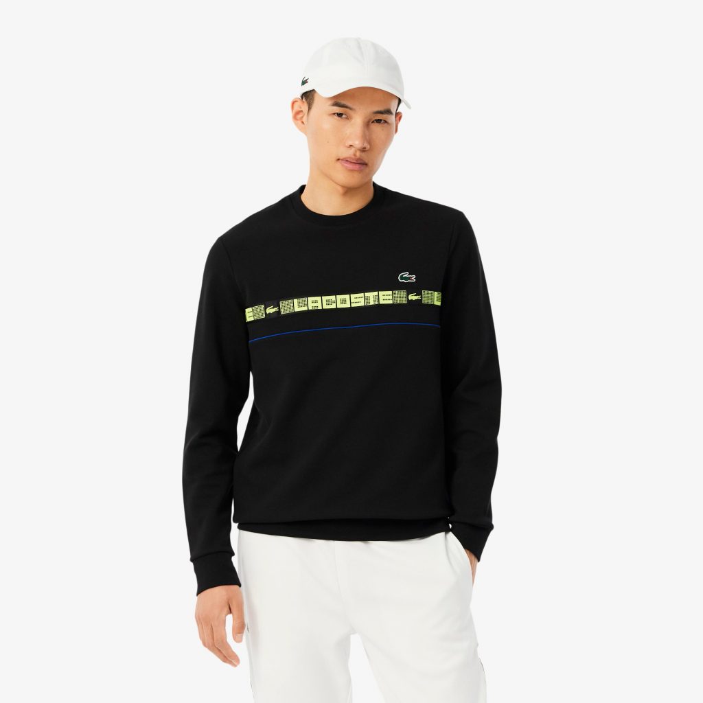 Lacoste Markalı Çizgili Tenis Sweat SH4767 - Siyah