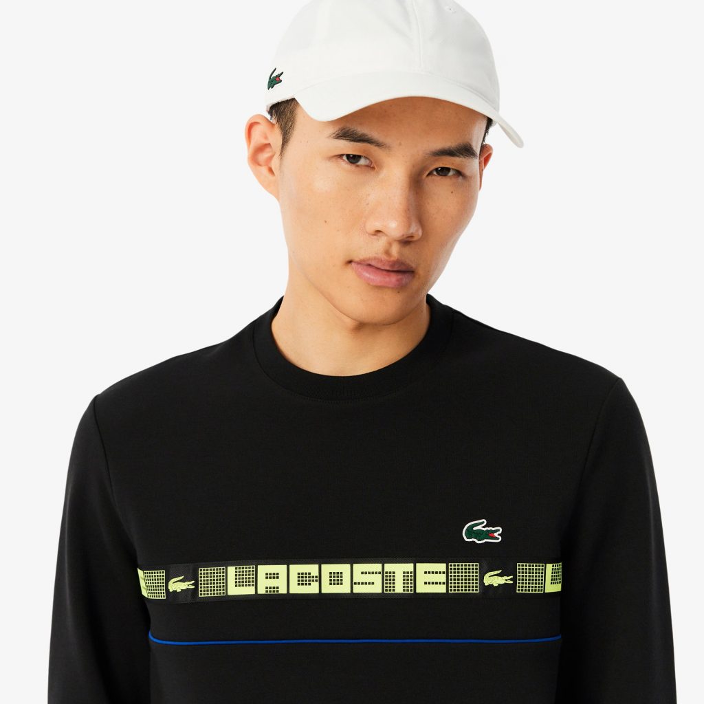 Lacoste Markalı Çizgili Tenis Sweat SH4767 - Siyah