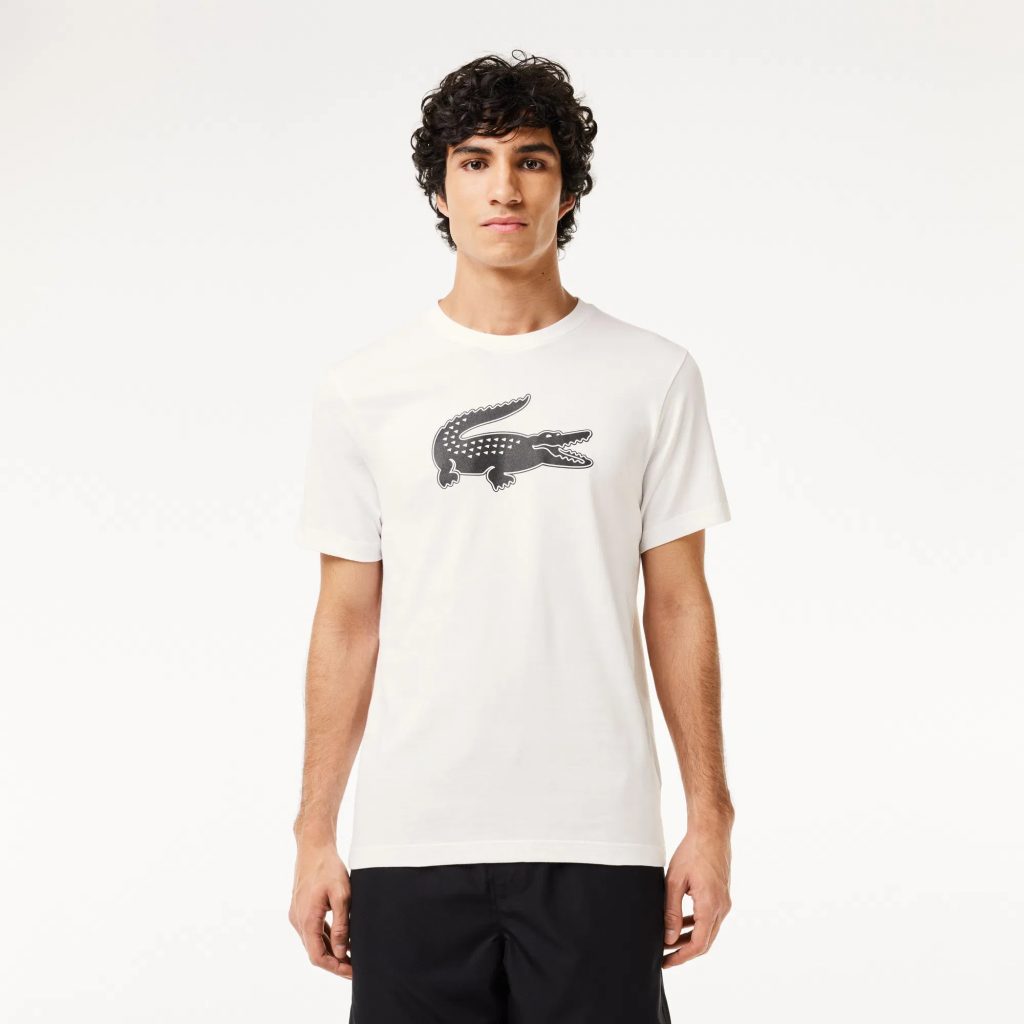 Lacoste Erkek Regular Fit Bisiklet Yaka Baskılı Beyaz TH2042