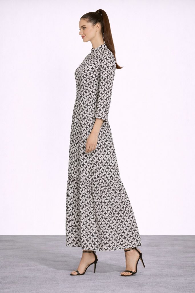 MASCARA Desenli Elbise 5122 - Siyah