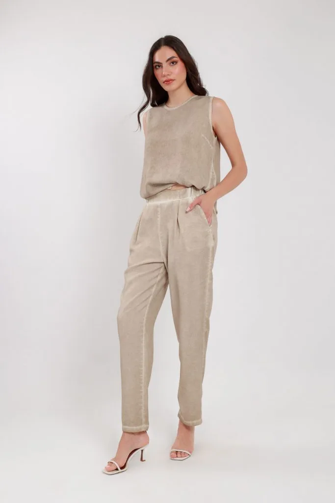 MASCARA  Yıkama Efekltli Lastikli Pantolon 3131 - TAŞ