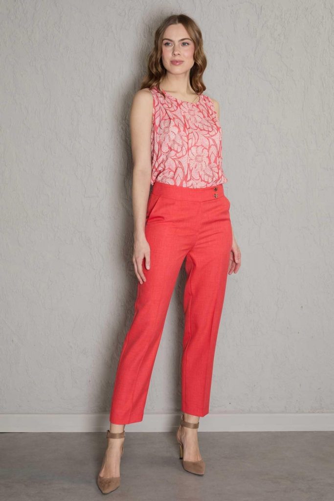 MEZZURA Çift Düğmeli Pantolon 1114 - mercan