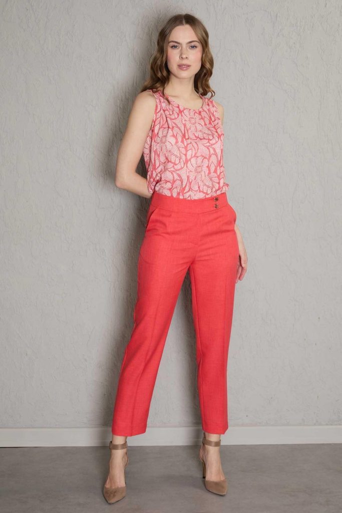 MEZZURA Çift Düğmeli Pantolon 1114 - mercan