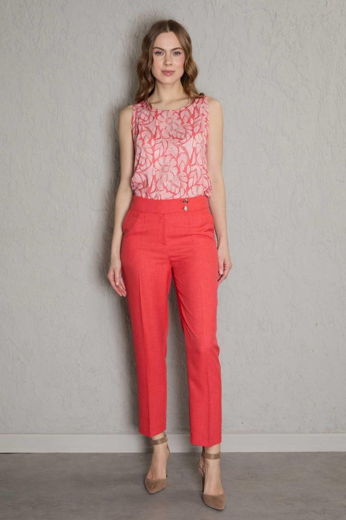 MEZZURA Çift Düğmeli Pantolon 1114 - mercan