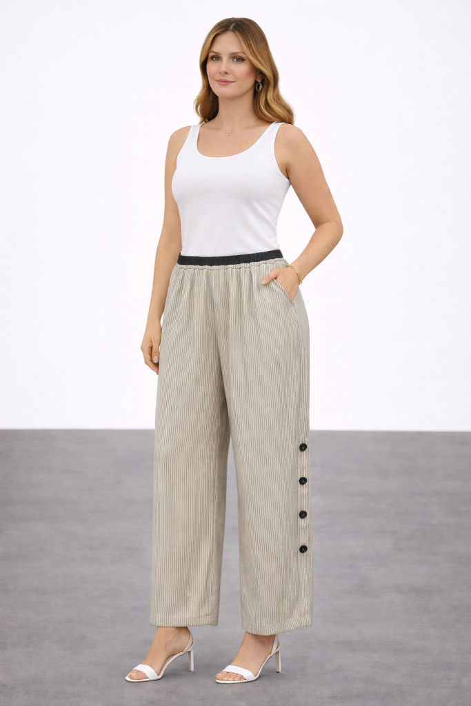 MİARTE Yanları Düğmeli Pantolon 5195 - BEJ