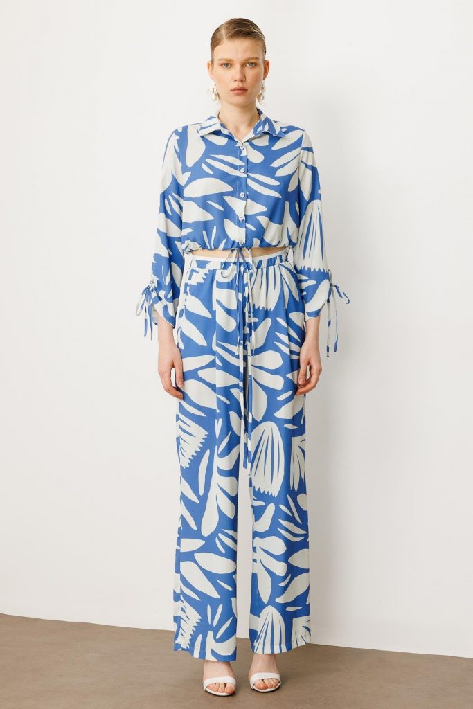 MODAİLGİ Lastikli Şerit Detaylı Kolları Bağlamalı Bluz  10065 - İNDİGO