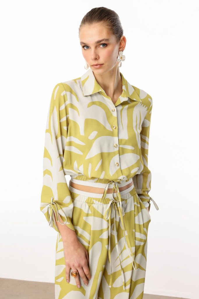 MODAİLGİ Lastikli Şerit Detaylı Kolları Bağlamalı Bluz  10065 - SARI