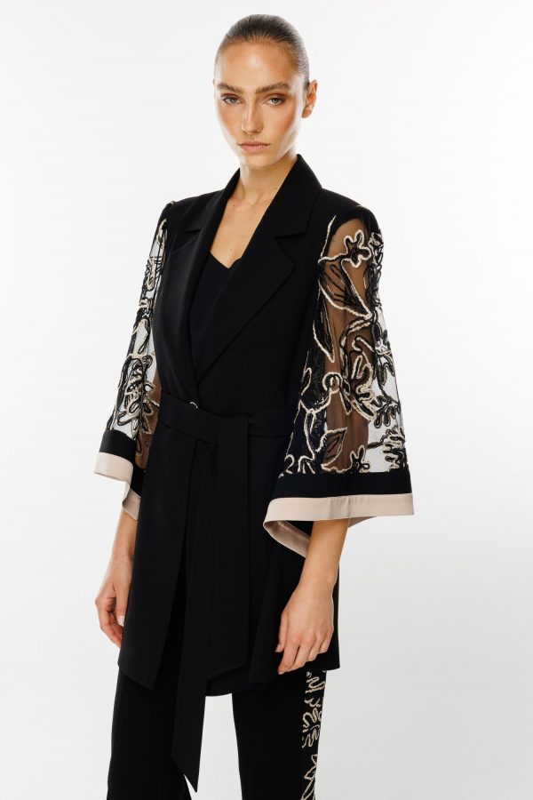 MODAİLGİ Kolları Evaze Güpürlü Uzun Ceket  7113