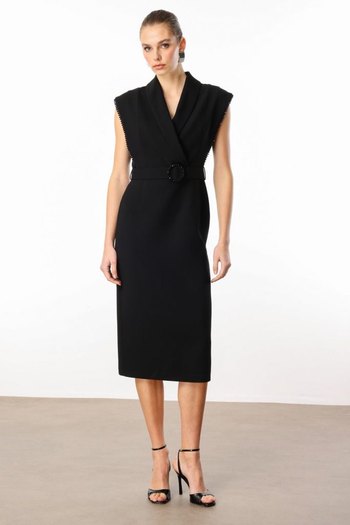 MODAİLGİ Kol Ağzı Boncuk Aksesuar Detaylı Elbise  60015 - Siyah