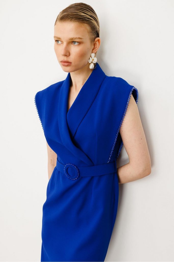 MODAİLGİ Kol Ağzı Boncuk Aksesuar Detaylı Elbise  60015 - SAKS