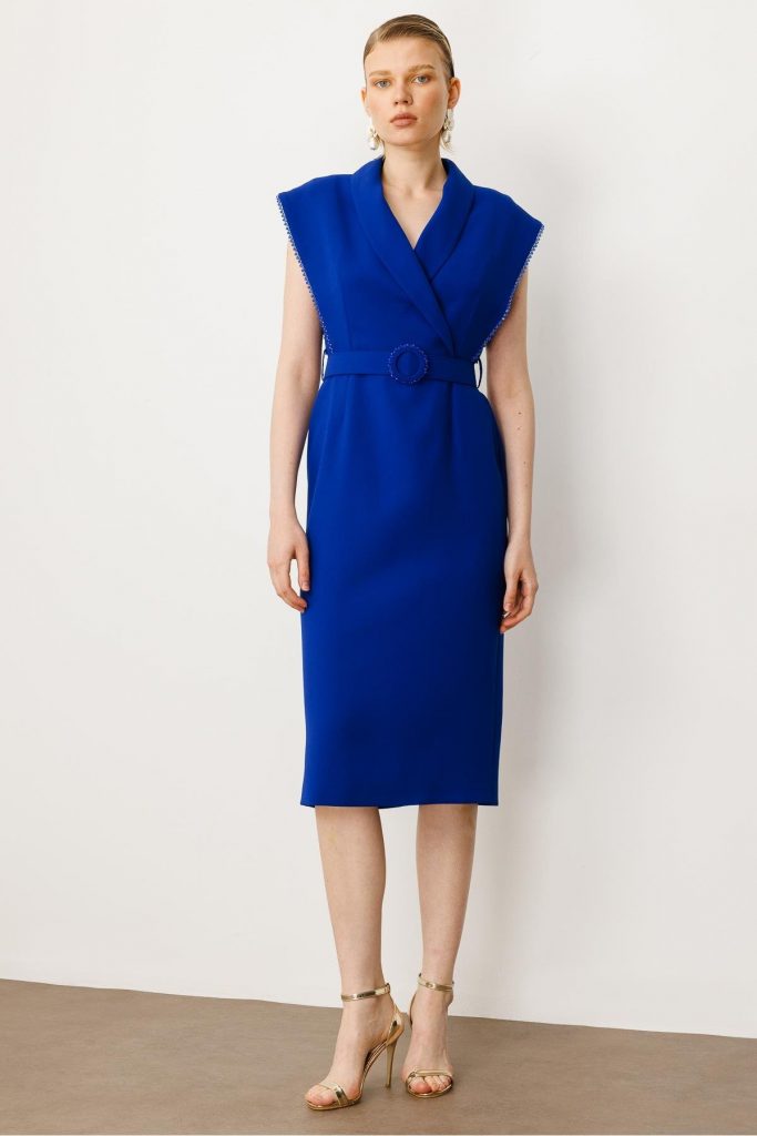 MODAİLGİ Kol Ağzı Boncuk Aksesuar Detaylı Elbise  60015 - SAKS