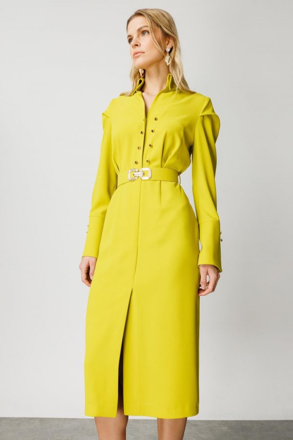 MODAİLGİ Gömlek Yakalı Önden Yırtmaçlı Midi Boy Elbise 6522