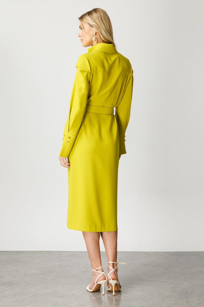 MODAİLGİ Gömlek Yakalı Önden Yırtmaçlı Midi Boy Elbise 6522 - ASİT