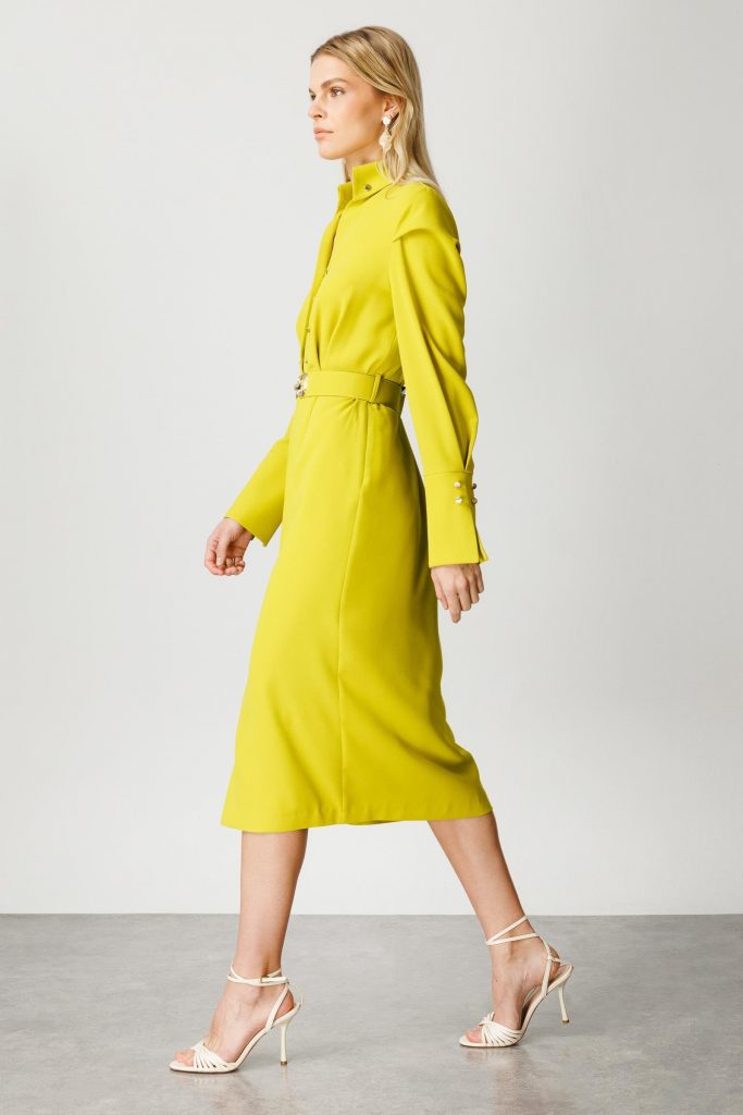 MODAİLGİ Gömlek Yakalı Önden Yırtmaçlı Midi Boy Elbise 6522 - ASİT