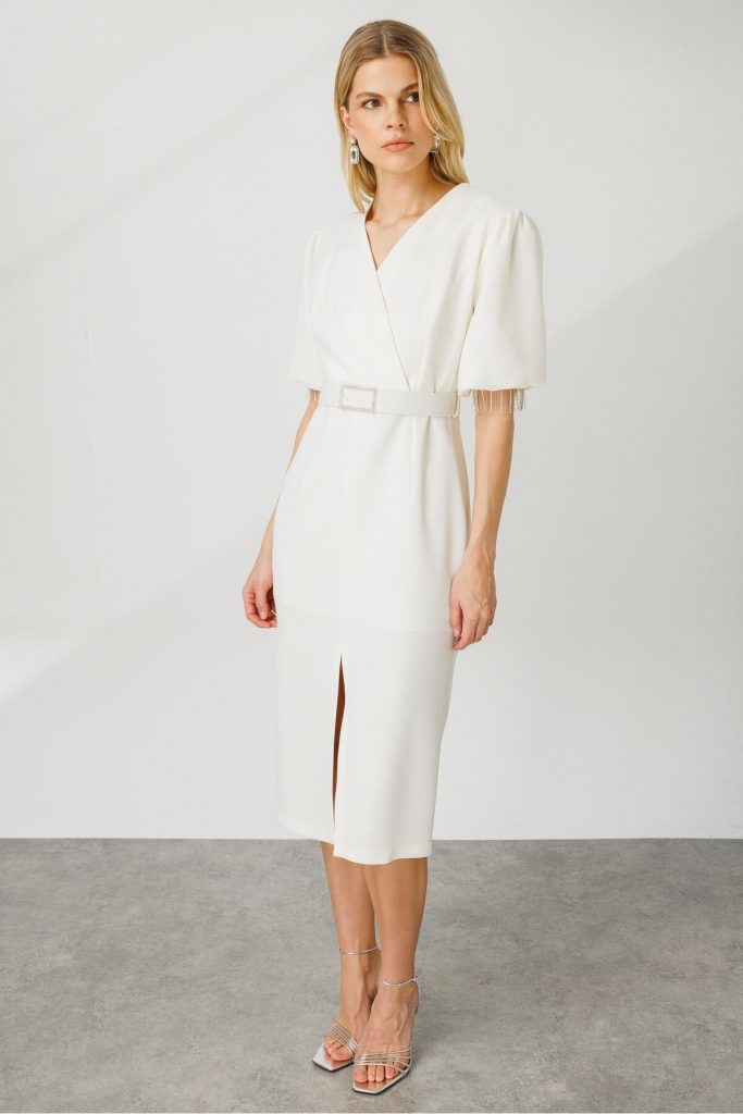 MODAİLGİ Şerit Taşlı Balon Kol Elbise 6566