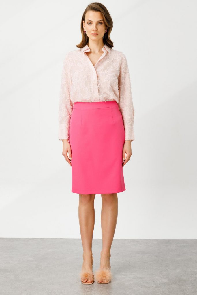 MODAİLGİ Arkadan Yırtmaçlı Kemerli Düz Dar Etek 3509 - pembe