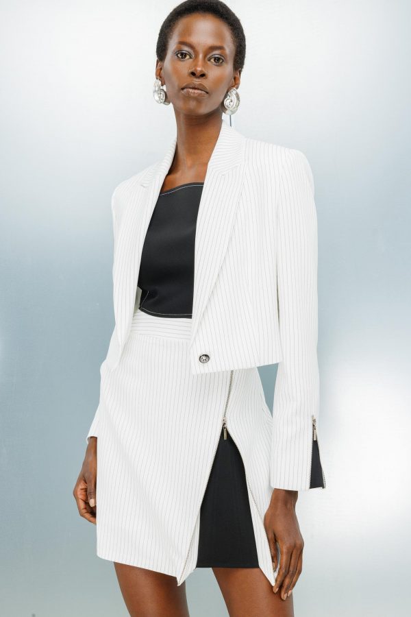 MODAİLGİ Fermuar Detaylı Yırtmaç Görünümlü Çizgili Çan Etek 3515