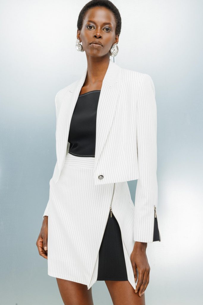 MODAİLGİ Fermuar Detaylı Yırtmaç Görünümlü Çizgili Çan Etek 3515