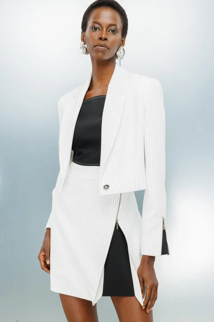 MODAİLGİ Fermuar Detaylı Yırtmaç Görünümlü Çizgili Çan Etek 3515