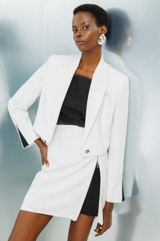 MODAİLGİ Fermuar Detaylı Yırtmaç Görünümlü Çizgili Çan Etek 3515