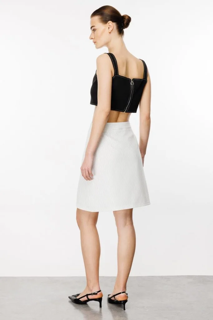 MODAİLGİ Fermuar Detaylı Yırtmaç Görünümlü Çizgili Çan Etek 3515