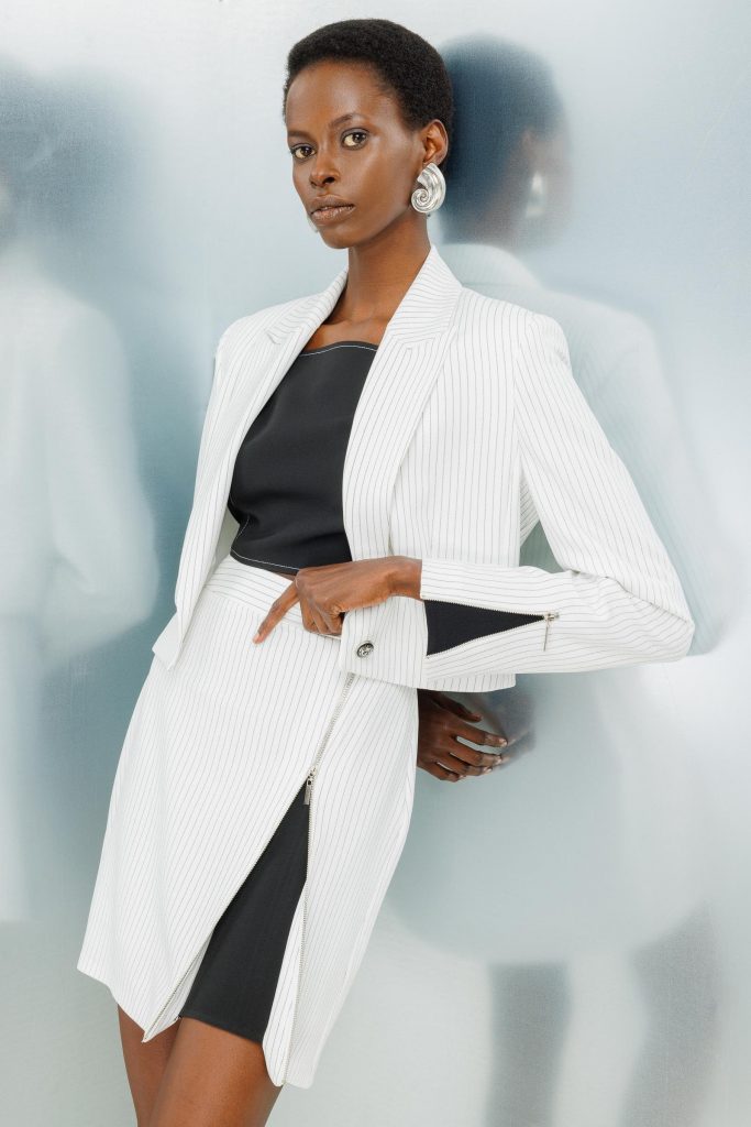 MODAİLGİ Fermuar Detaylı Yırtmaç Görünümlü Çizgili Çan Etek 3515